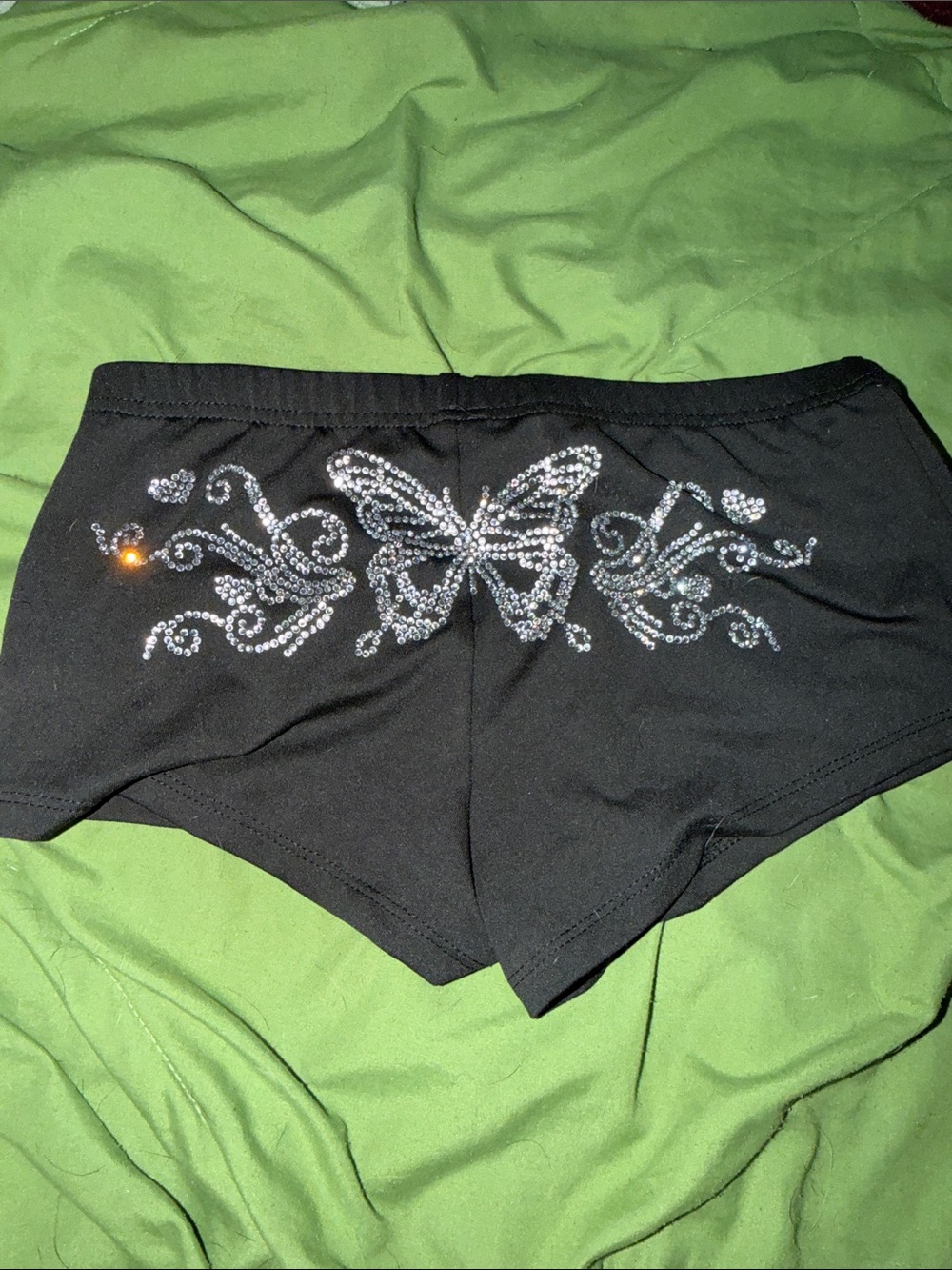 Women's Black Rhinestone Butterfly Mini Shorts
